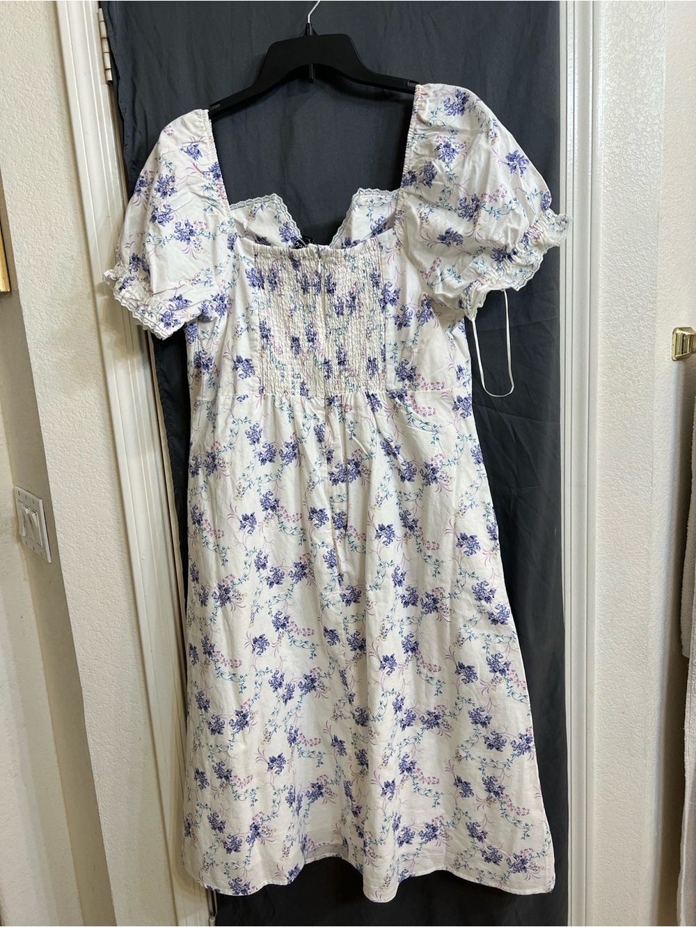 NWT Women’s Scoop White Floral Puff-Sleeve Midi lined linen lace trim Dress XL - Picture 9 of 10